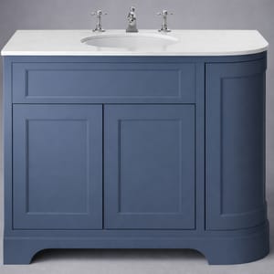 Luxury Maritime Blue Double Door Left Hand Curved Vanity with White Stone Top – 100 CM