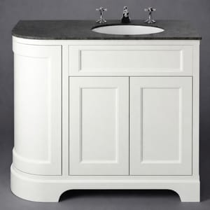 Luxury Chantilly Finish Right Hand Curved White Double Door Vanity Unit with Black Stone Top – 100 CM