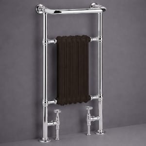 Luxury Chrome Floor Mounted Heated Towel Rail with Integrated Black Column Radiator – 94 CM