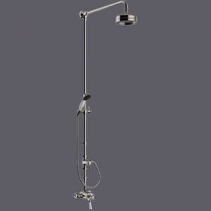 Luxury Thermostatic Dual Control Shower with Fixed Riser Kit and Diverter to Handset in Brushed Nickel Finish