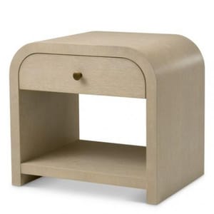 Luxury Beige Oak Veneer Nightstand with Brushed Brass Finish