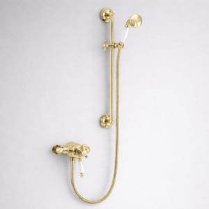 Luxury Exposed Thermostatic Dual Control Shower with Adjustable Flexible Riser Kit in Vintage Gold Plated Finish