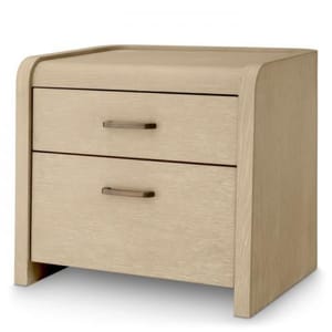 Luxury Beige Washed Oak Veneer Nightstand with Bronze Finish