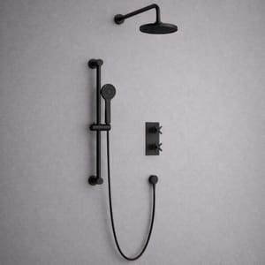 Luxury Concealed 2 Handle Thermostatic Shower Valve with Fixed Head & Multi-Function Handset in Matt Black Finish