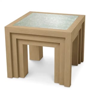 Luxury Beige Rectangular Wooden Side Table with Glass Table Top