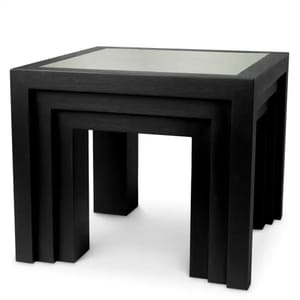 Luxury Black Rectangular Wooden Side Table with Glass Table Top
