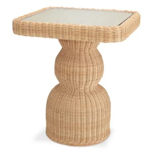 Luxury Natural Rattan Side Table with Clear Glass Top