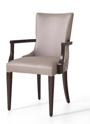 Luxury Beige Upholstered Dining Armchair with Wooden Armrests