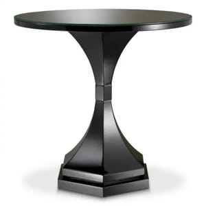 Luxury Piano Black Finish Art deco Round Side Table with Clear Glass Top