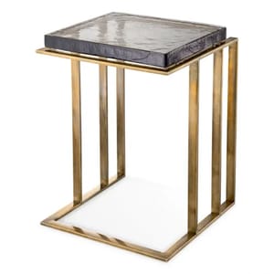 Luxury Rectangular Side Table with Vintage Brass Finish & Handmade Glass