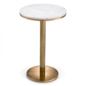 Luxury White Marble Top Round Side Table with Vintage Brass Finish