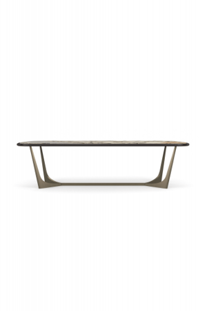 Glänzender rechteckiger Esstisch aus Stein - skulpturales Untergestell