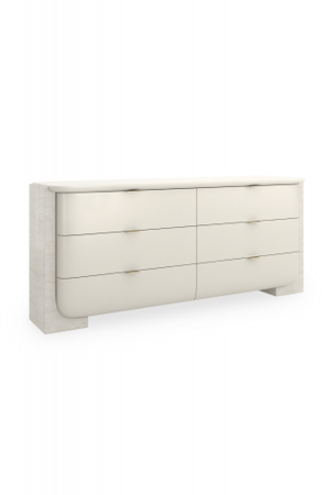 White 6-Drawer Dresser – Stone Accent Sides, Gold Trim