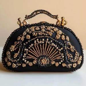 Noir & Gold Regal Embellished Clutch – Luxury Hand-Beaded Evening Bag from Luxoroa