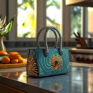 Azure Art Deco Statement Bag – Luxury Patterned Top-Handle Tote from Luxoroa