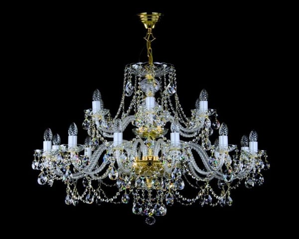 Kronleuchter mit Vollschliff-Kristall - 18 Lichter, goldfarben