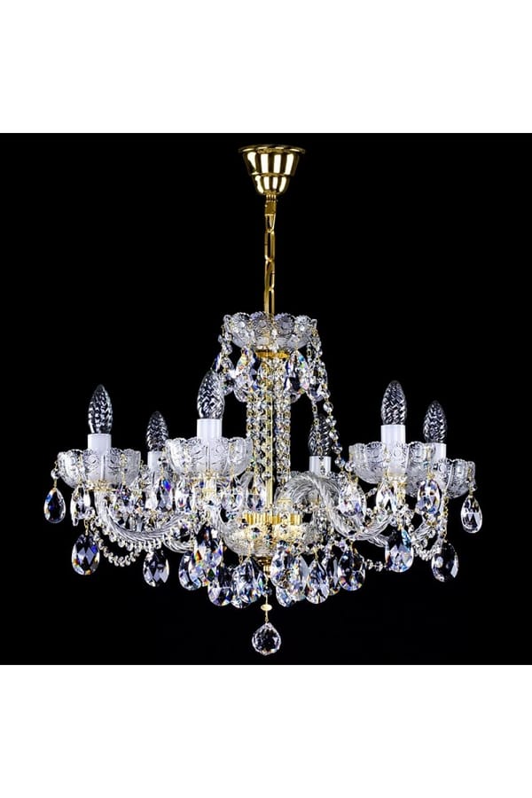 Imperial Glow Kristall-Kronleuchter - Messing poliert 6-Licht-Luxus-Lampe