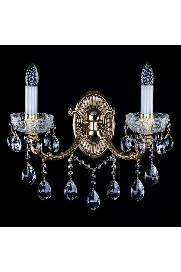 Elegance Brass Crystal Wall Lamp 2-Light | Luxury Wall Lighting