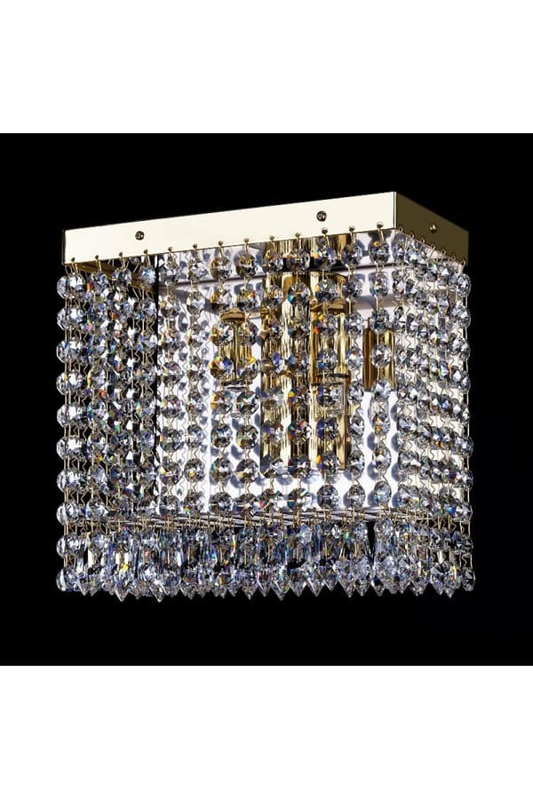 Kristall-Wandleuchte - Luxuriöse kompakte 2-Licht-Wandbeleuchtung aus Messing und Kristall