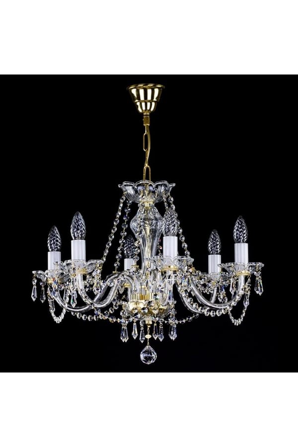 Eleganter Kristall-Kronleuchter mit goldenen Messing-Akzenten - Luxuriöse Beleuchtung für moderne Häuser