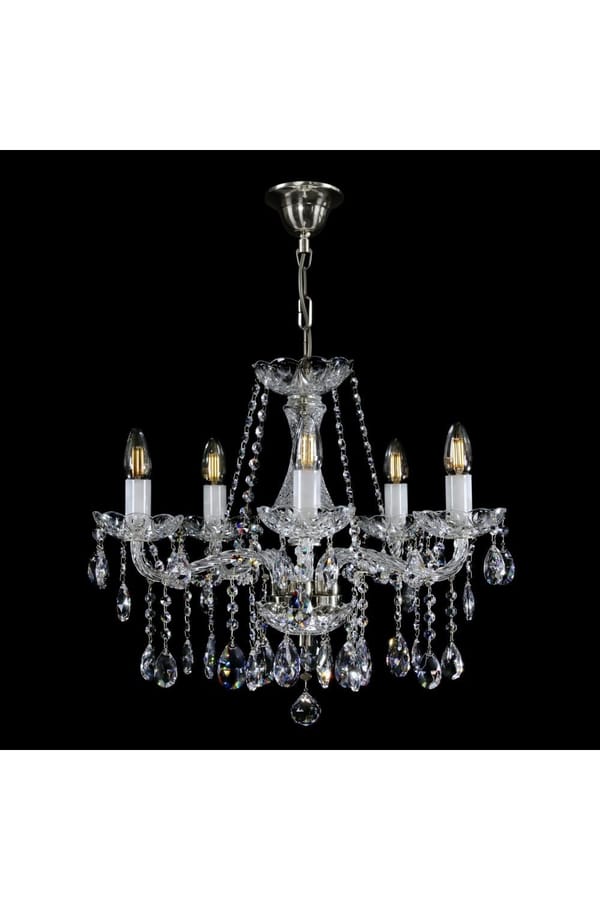 Eleganter moderner 5-Licht-Kronleuchter aus Kristall mit poliertem Nickel