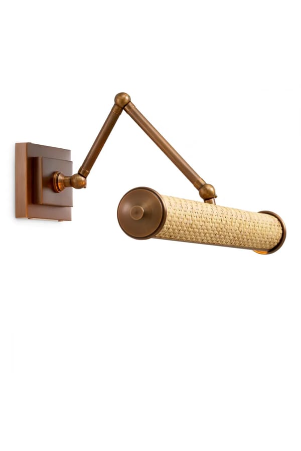 Luxuriöse Wandlampe aus natürlichem Rattan in antiker Messingausführung