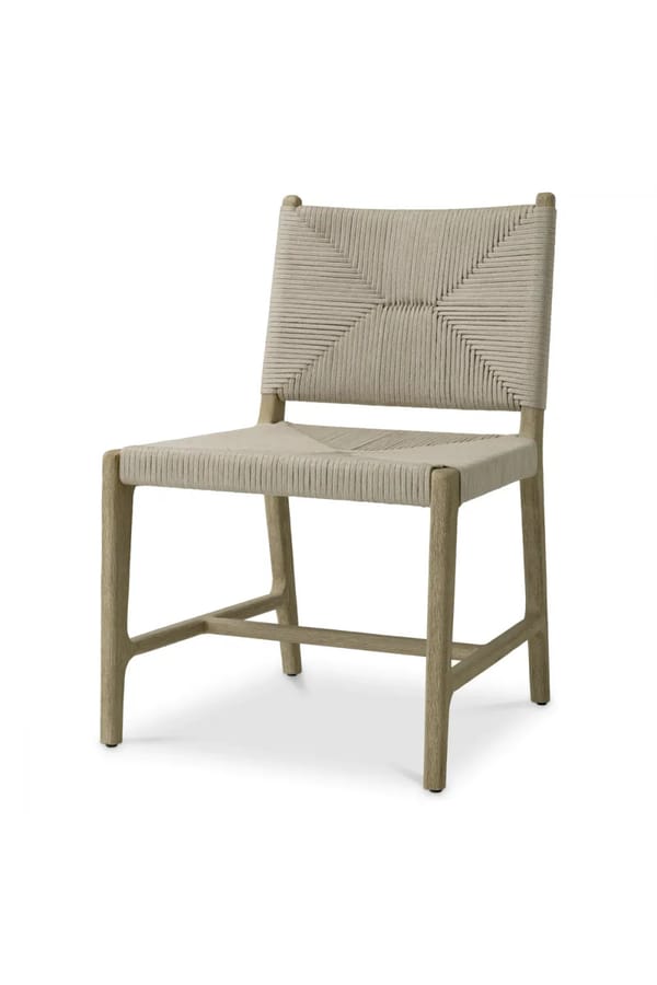Luxury Light Grey Rope Aged Teak Outdoor Dining Chair