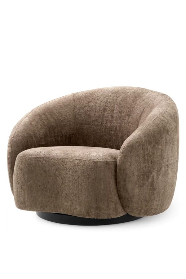 Luxury Avelin Brown Fabric Black Base Swivel Chair