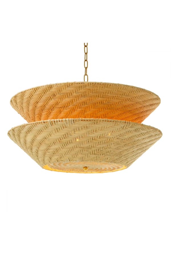 Aurora Rattan Chandelier – Vintage Brass Illumination