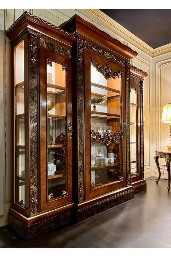 Majestic 3-Door Walnut Showcase  Gold-Patinated Detailing