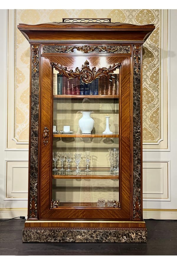 Majestic 1-Door Walnut Showcase – Gold-Patinated Detailing