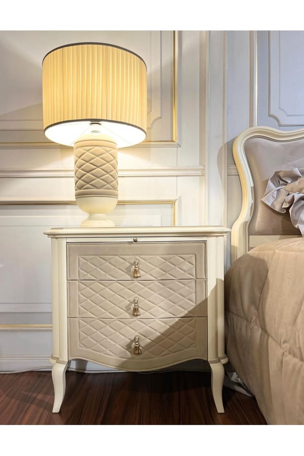 Ivory Elegance Quilted Nubuck Night Table – Refined European Luxury