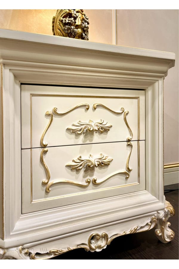 Regalia Ivory Gold Nightstand – Luxury Bedside Table with Emperador Gold Ceramic Top
