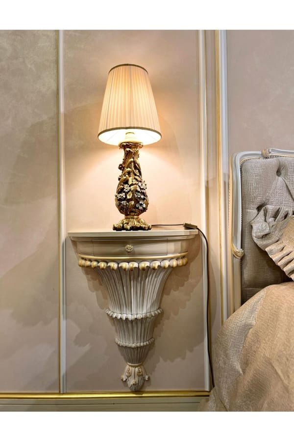 Royal Emperador Ivory Night Table – Luxury Wall-Mounted Bedside Table with Gold Accents