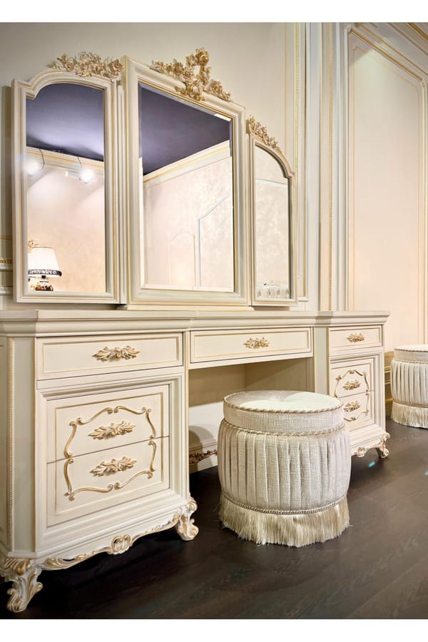 Duchessa Ivory Gold Dressing Table – Luxury Vanity with Black or Emperador Gold Ceramic Top