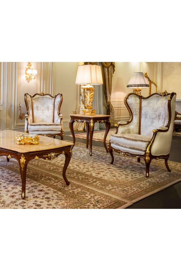 Royal Armchair – Luxury Walnut Finish & Gold Silver Detailing