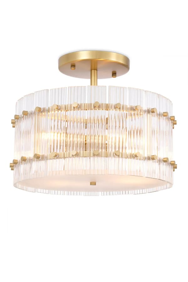 Modern Art Deco Flush Mount Ceiling Light – Antique Brass & Frosted Glass Elegance