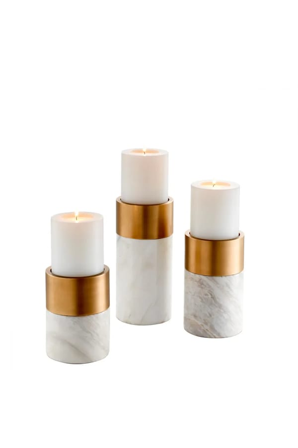Modern Candle Holder Trio – Sierra Marble & Brass Accent