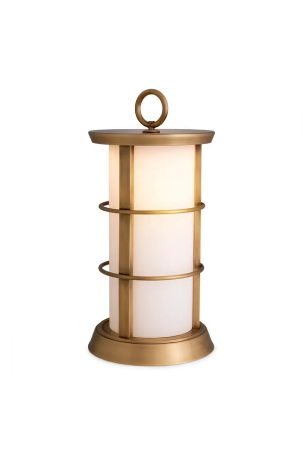 Luxury White Glass Antique Brass Finish Outdoor Table Lamp