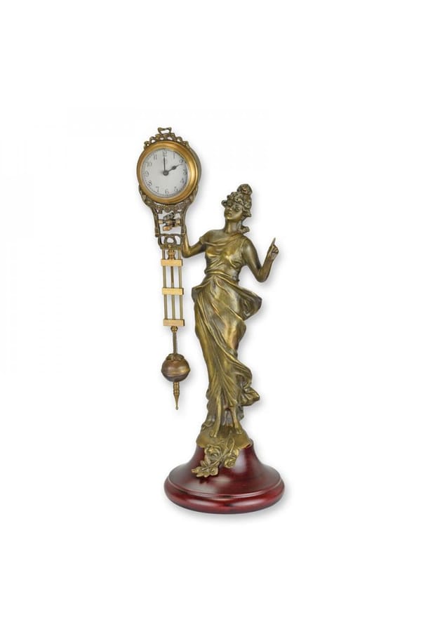 Luxury Mystérieuse Table Clock Held by a Dressed Woman