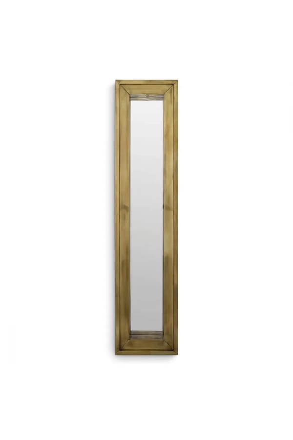 Luxury Vintage Brass Slim Rectangular Wall Mirror