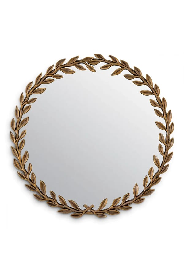 Luxury Vintage Brass Finish Leaf Pattern Round Mirror