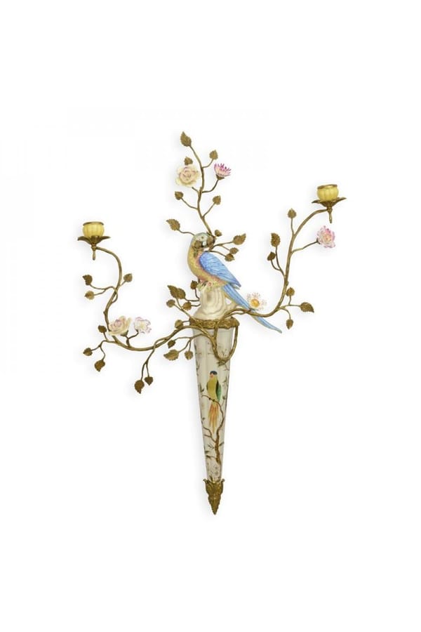 Luxury Bronze Two-Branch Porcelain Bird Wall Applique Sculpture