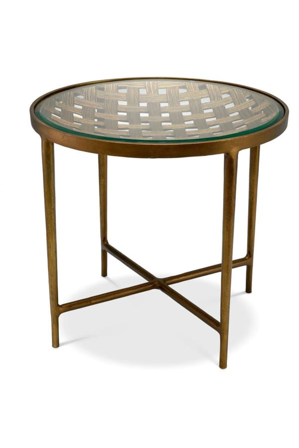 Luxury Glass Top Round Side Table With Metal Base