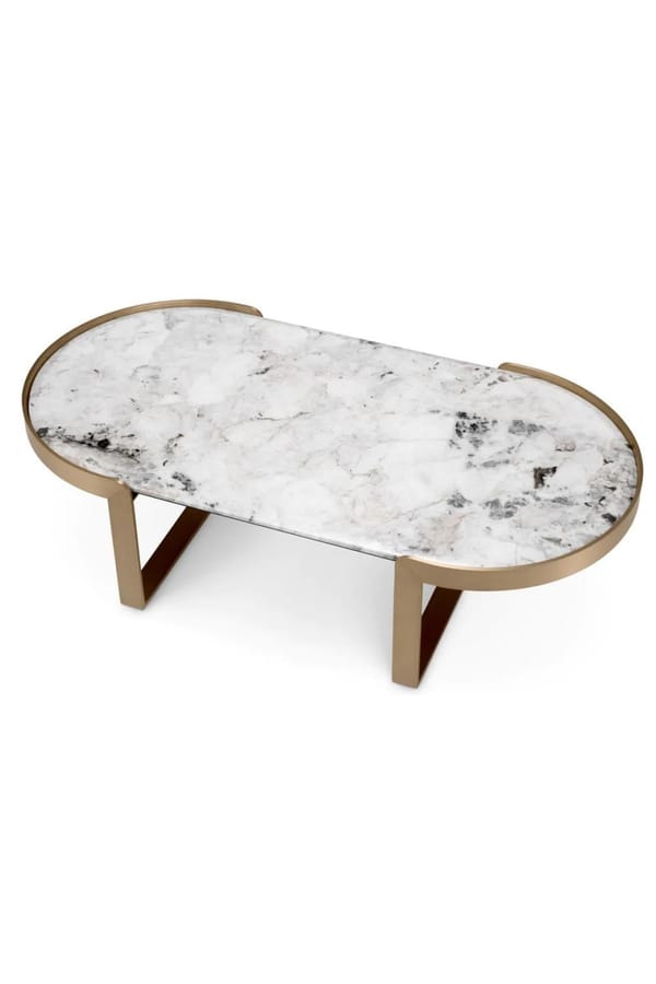 Luxury Brass Finish & Marble Top Oval Coffee Table