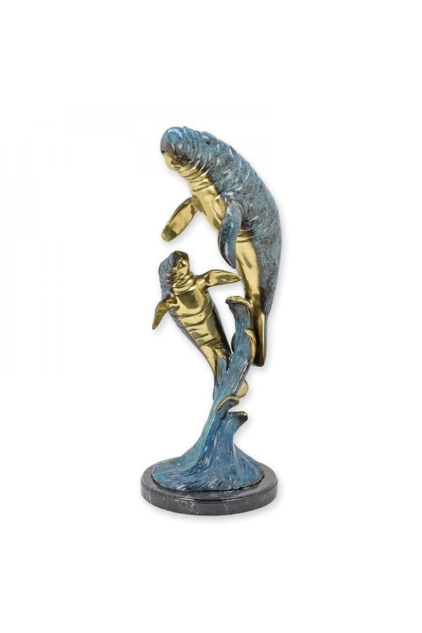 Luxury Bronze Manatee with Young Sculpture