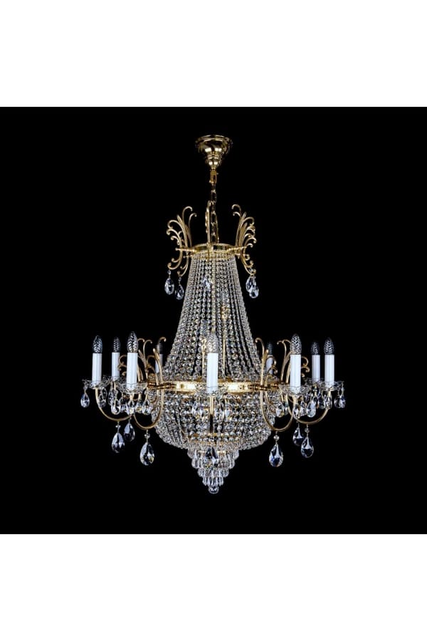 Luxuriöser Kristallkorb-Kronleuchter in poliertem Messing – 22 Lichter