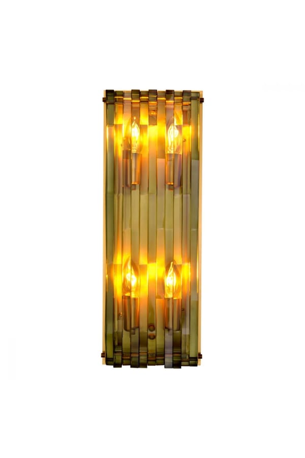Luxury Antique Brass Finish & Green Glass Wall Lamp with Geometric Lines