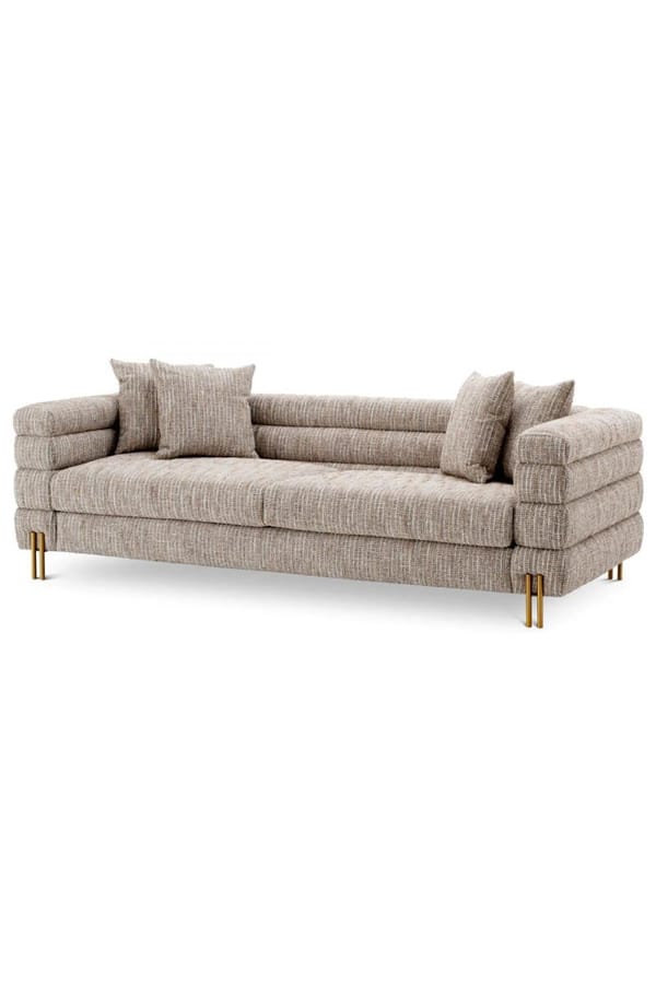 Luxury Contemporary Upholstered Sofa with Bronze or Brass Accents