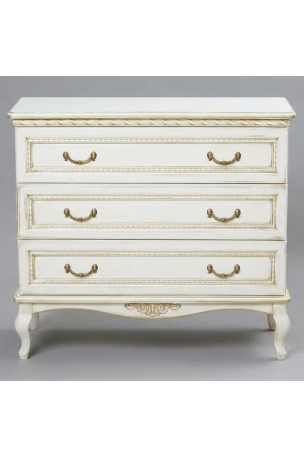 Luxury Three-Drawer Dresser with Sculpted Base and Ornamental Braided Detailing